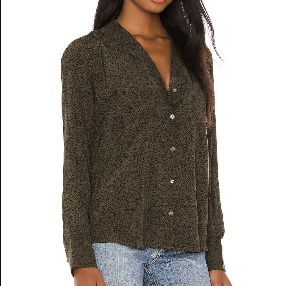 Rails Rebel Print Button Up Blouse, Olive Speckle… - image 1